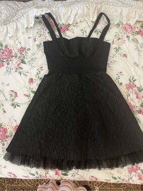 BCBGMaxAzria Black Lace Party Dress with Tulle Trim